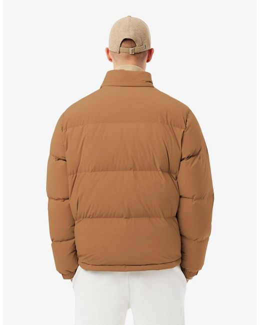 Lacoste Brown Solid Patterned Side Pocket Puffer Coat for men