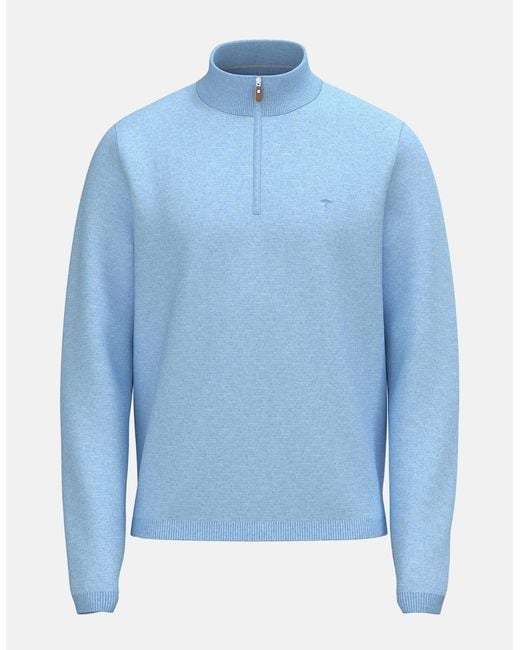 Fynch-Hatton Blue Fine Knit Air Cotton 1/4 Zip Sweater New Breeze for men