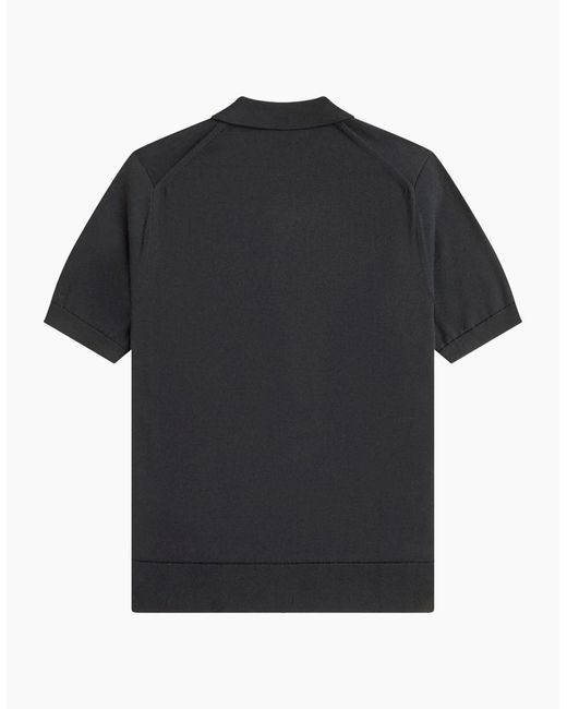 Fred Perry Black Cotton Knitted Polo Shirt for men