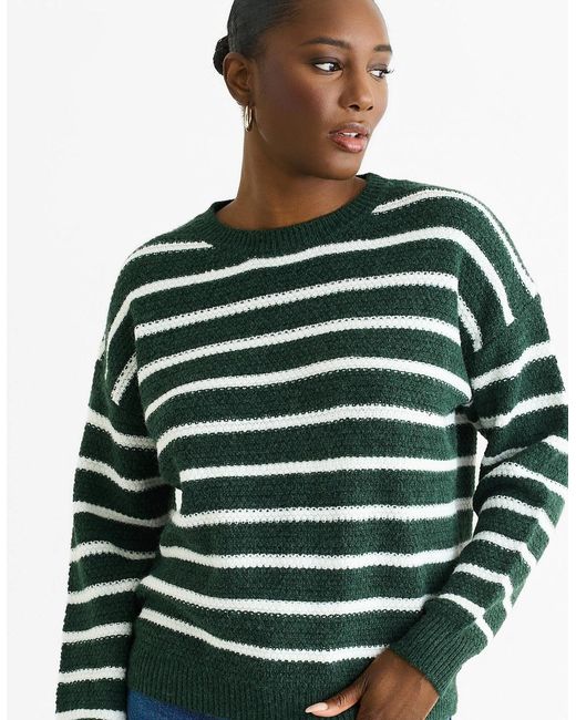 Gini London Green Stripe Chunky Knit Oversized Jumper