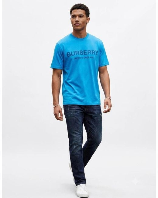 Burberry Blue London Logo T Shirt Bright for men