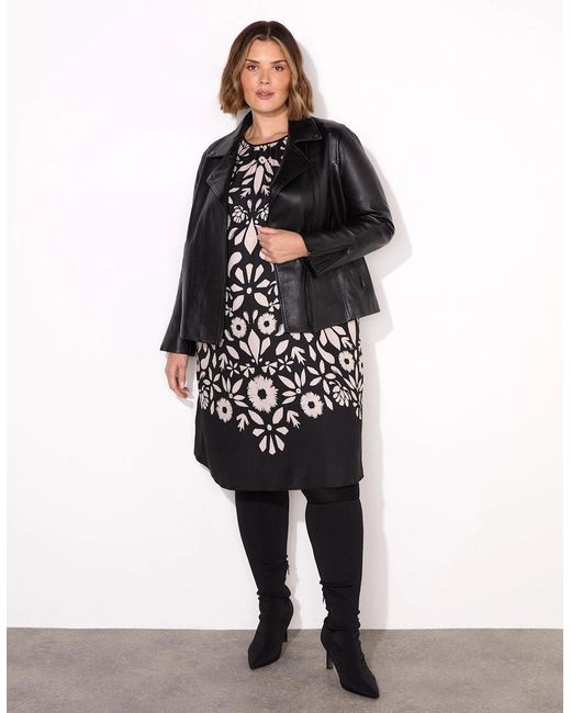 Live Unlimited London Black Graphic Floral Placement Dress