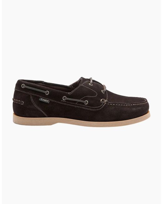 Loake Black Padstow Boat Shoe Dark Suede for men
