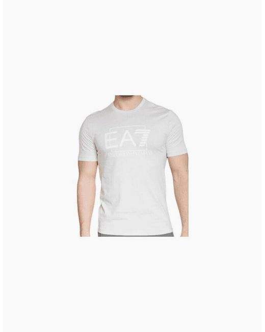 EA7 White Cotton Logo Oyster Mushroom T-Shirt for men