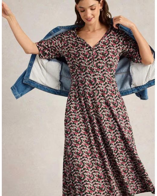 White Stuff Blue Megan Jersey Dress Petite Multi