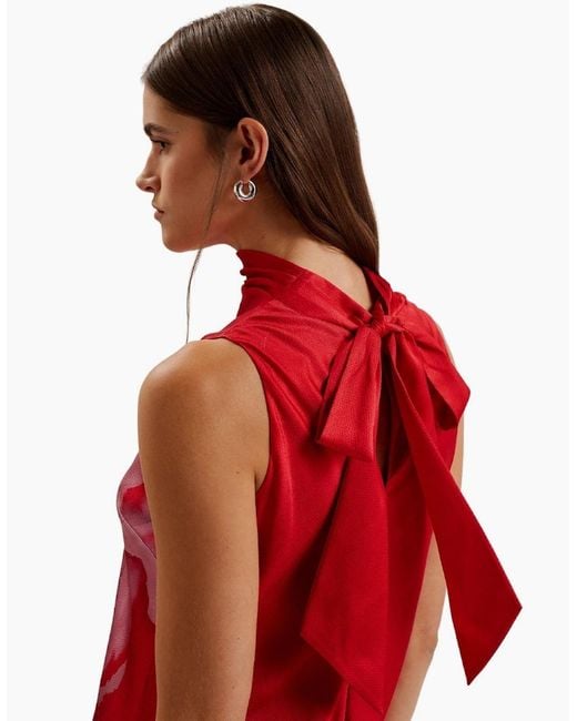 Ted Baker Red Aliara Printed Cowl Neck Midi Slip Dress