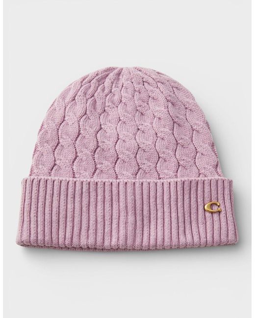 COACH Pink Cable Beanie & Gloves Gift Set Faded