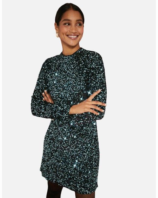 Dorothy Perkins Ladies Sequin Velvet Mini Dress in Green | Lyst UK