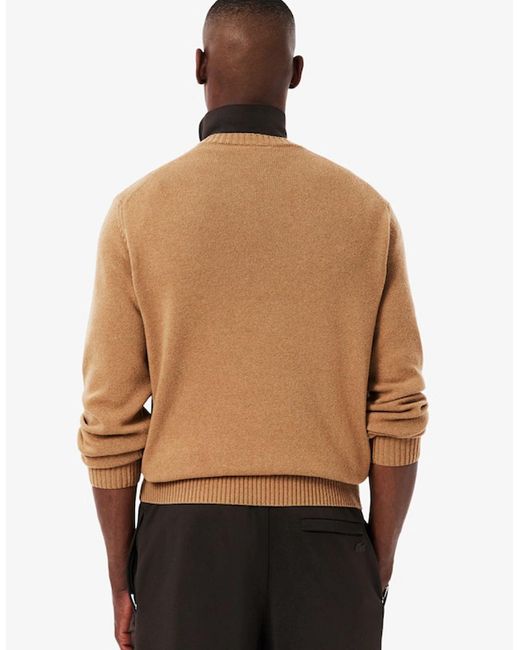 Lacoste Brown Carded Wool Crew Neck Sweater for men
