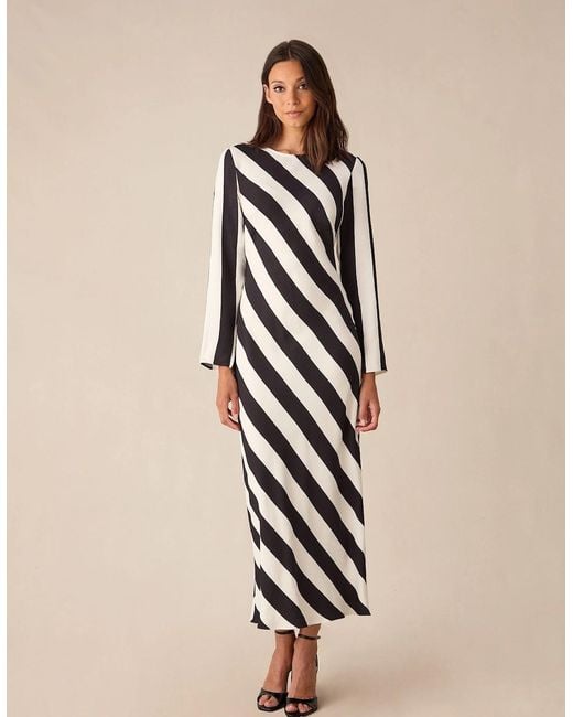 Ro&zo White Clara Mono Stripe Print Bias Cut Maxi Dress