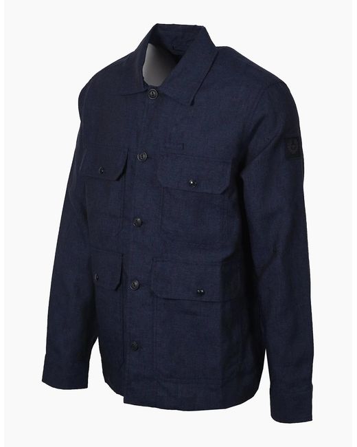 Belstaff Blue Forge Linen Jacket Dark Ink for men