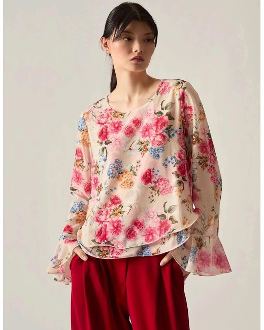 James Lakeland Red Flower Print Blouse
