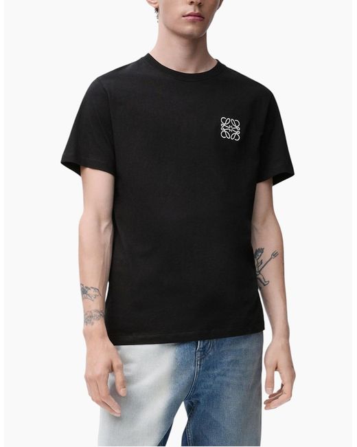 Loewe Black T-Shirts Two-Tone Anagram Embroidery Crew Neck Regular Fit Cotton Tee for men