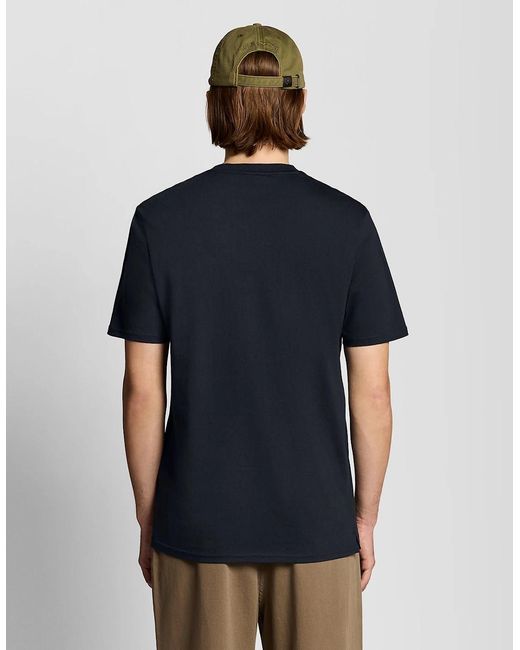 Lyle & Scott Blue Embroidered Graphic Crew Neck T-Shirt for men