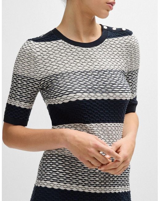 Boss White Etanah Structured-Stripe Dress
