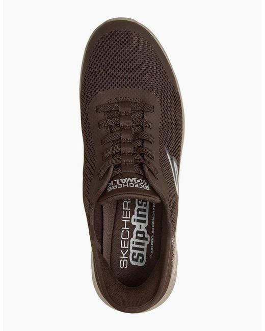 Skechers Go Walk Brown Flex Hands Up Textile Trainers for men