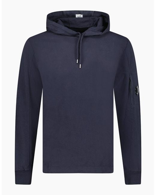 C P Company Blue Hooded Lens Light Fleece Sweatshirt Midnight for men