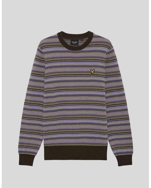 Lyle & Scott Gray Fair Isle Crew Neck Jumper for men