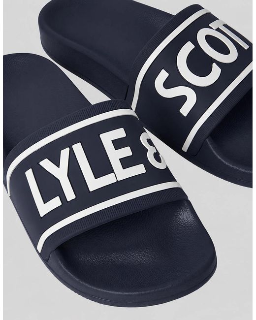 Lyle & Scott Blue Logo Strap Slides for men