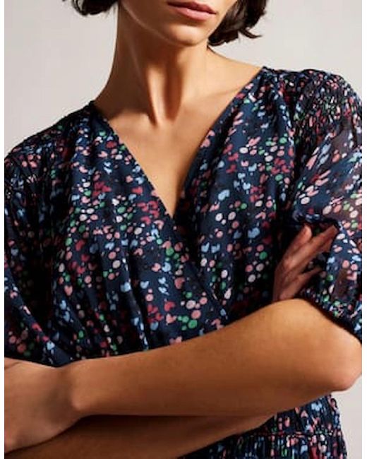 Ted Baker Blue Casadee Smock Panel Wrap Mini Dress