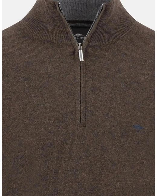 Fynch-Hatton Gray Fine Knit Cotton 1/4 Zip Sweater Dark Chocolate for men