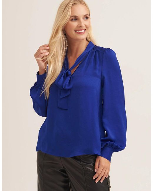 Gini London Blue Royal Tie Neck Long Sleeve Top