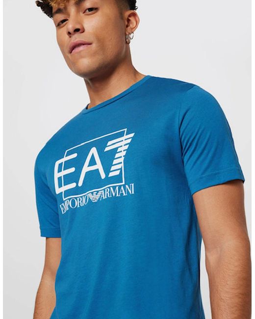 EA7 Blue Box Logo T Shirt for men