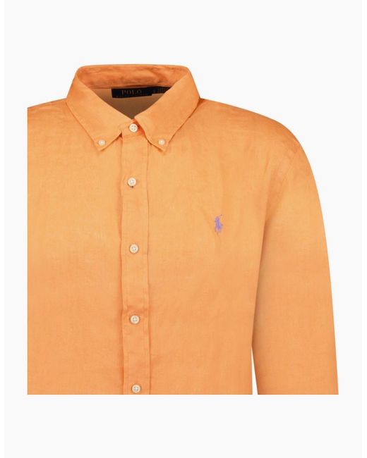 Polo Ralph Lauren Orange Custom Fit Linen Shirt for men
