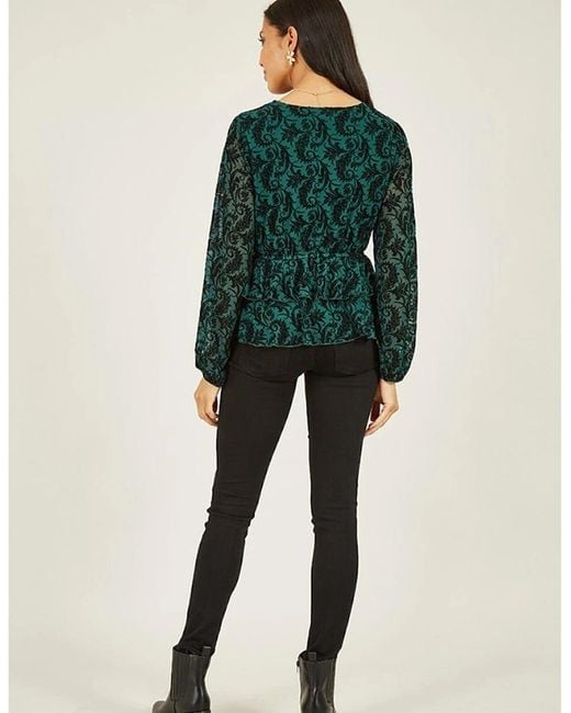 Mela London Green London City Velour Wrap Blouse
