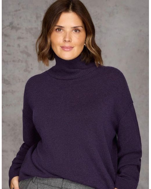 Live Unlimited London Purple Deep Cashmere-Blend Roll Neck Knit Jumper