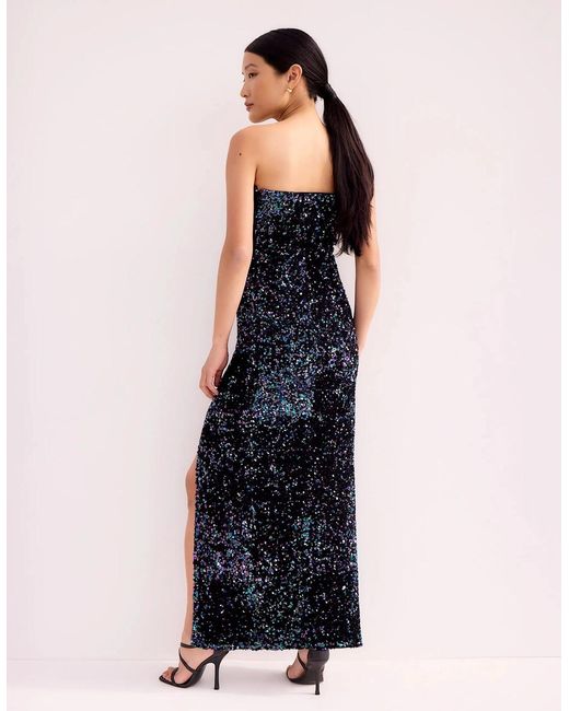 Ro&zo Blue Blair Sequinned Bandeau Maxi Dress