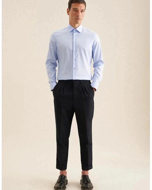 Seidensticker Blue Slim Fit Easy Iron Business Kent Contrast Patch Business Shirt Light for men