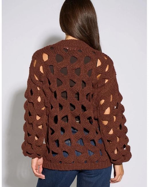 Gini London Brown Rust Hollow Chunky Knit Cardigan