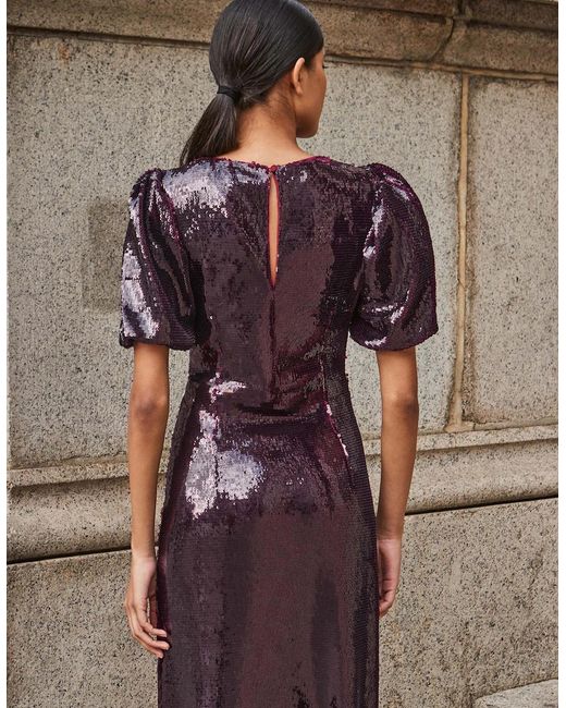 Ro&zo Purple Annabelle Wine Puff Sleeve Dress