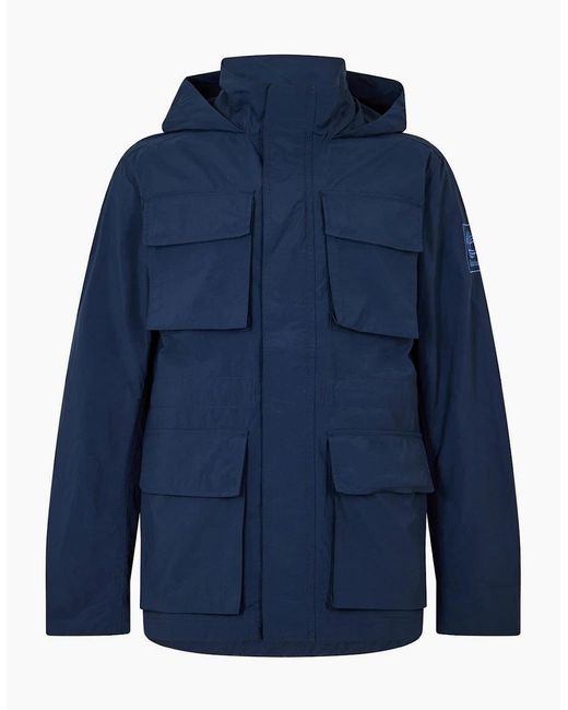 Timberland Blue Abington Solid Patterned Hooded Snap Button Field Jacket for men