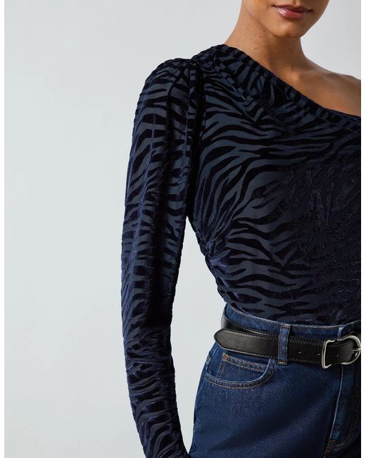 Ro&zo Blue Zebra Burnout One Shoulder Top