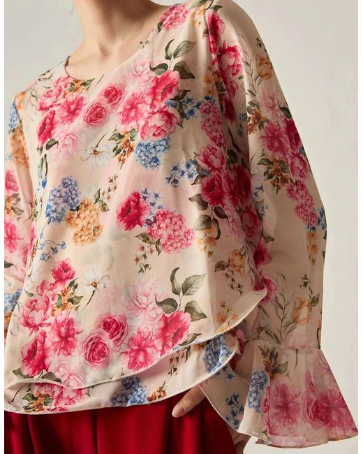 James Lakeland Red Flower Print Blouse