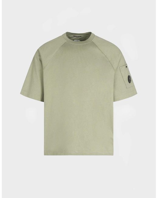 C P Company Green 30/2 Heavy Cotton Lens T Shirt Khaki for men