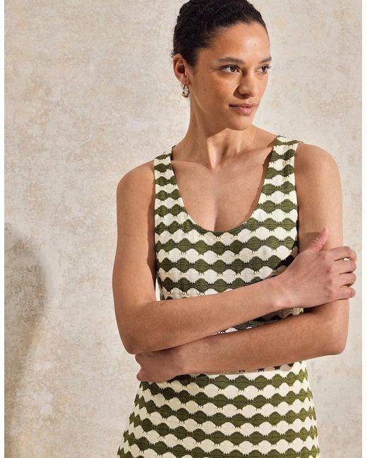 Ro&zo Metallic Khaki Diamond-Stripe Knitted Dress