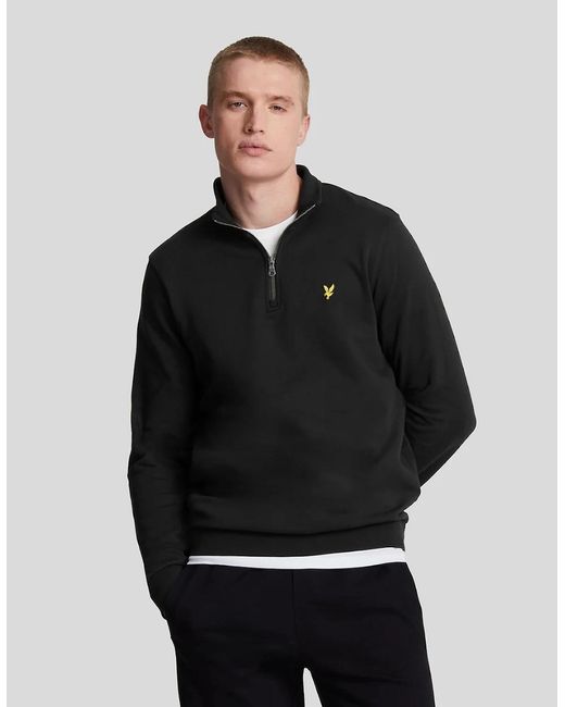 Lyle & Scott Black Cotton Loopback 1/4 Zip Sweatshirt for men
