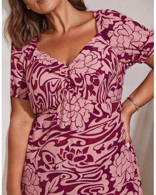 Live Unlimited London Red Floral Short Sleeve Dress