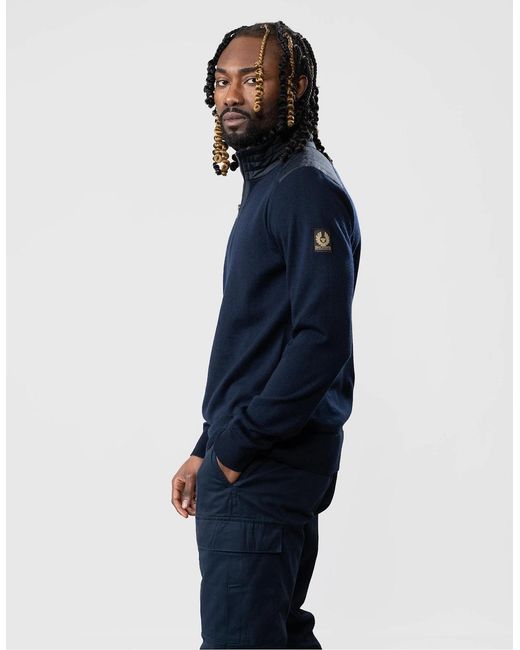 Belstaff Blue Kilmington Merino Wool Quarter Zip Jumper for men