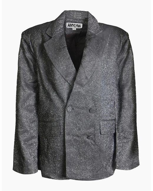 Amy Lynn Black Ezra Metallic Patterned Flap Pocket Blazer