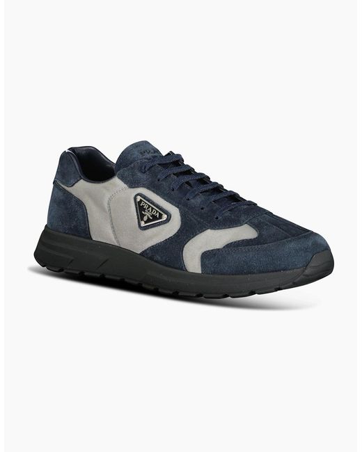 Prada Blue Prax 2.0 Re-Nylon & Suede Sneakers for men