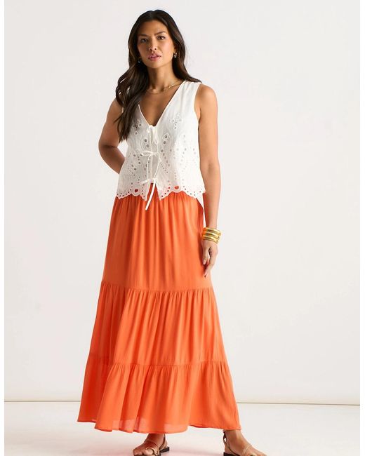 Gini London Orange Viscose Tiered Skater Maxi Skirt