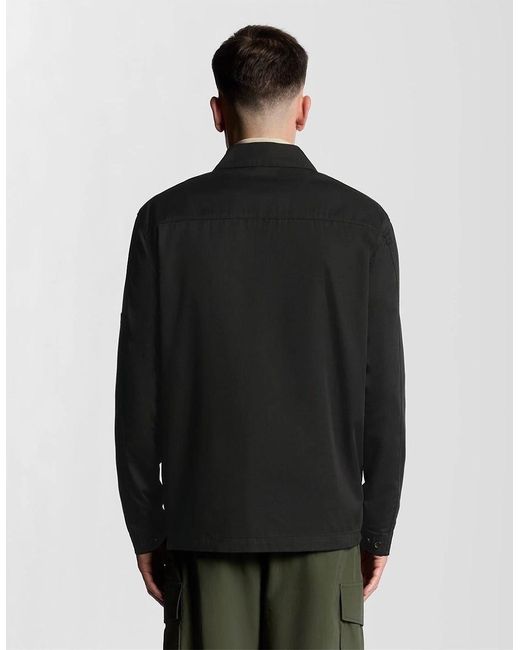 Lyle & Scott Black Solid Patterned Overshirt With Flap Pocket for men