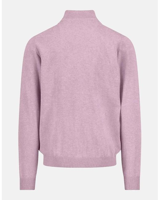 Fynch-Hatton Pink Fine Knit Cotton 1/4 Zip Sweater Magnolia for men