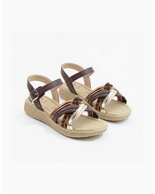 Heavenly Feet White Symphony Ankle Strap Sandals Chocolate/Leopard