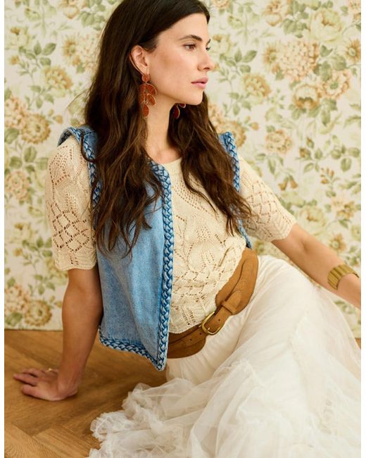 Cream Blue Rinna Waistcoat
