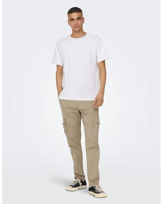 Only & Sons White Dean Regular Fit Cargo Pants for men